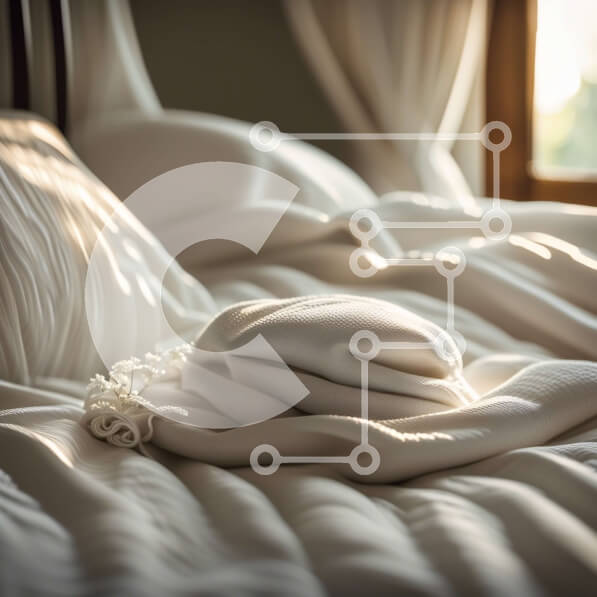 Intra Συλλεκτικό Ξύλινο Παζλ Plywood  4mm - Άνετο και μινιμαλιστικό: Λευκό καπέλο στο κρεβάτι με το φως του ήλιου να τρέχει μέσα από το παράθυρο Σε Ξύλινο Κουτί - Διαστάσεις Puzzle: 10x10 cm – 25 κομμάτια