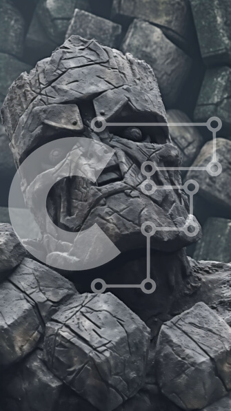 Intra Συλλεκτικό Ξύλινο Παζλ Plywood  4mm - Κοντινό πλάνο περίπλοκο πέτρινο άγαλμα με απειλητική έκφραση και μυθικά γλυπτά Σε Ξύλινο Κουτί - Διαστάσεις Puzzle: 10x10 cm – 25 κομμάτια