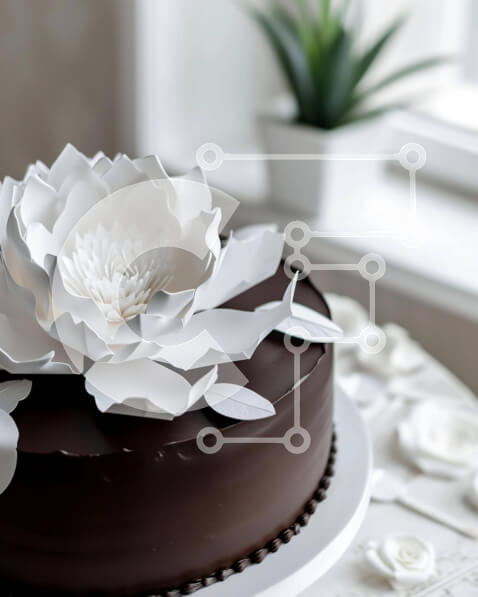 Σετ των 2 Intra Συλλεκτικό Ξύλινο Παζλ Plywood  4mm - Κέικ σοκολάτας με λευκά χάρτινα λουλούδια Σε Ξύλινο Κουτί - Διαστάσεις: 10x10 cm – 25 κομμάτια