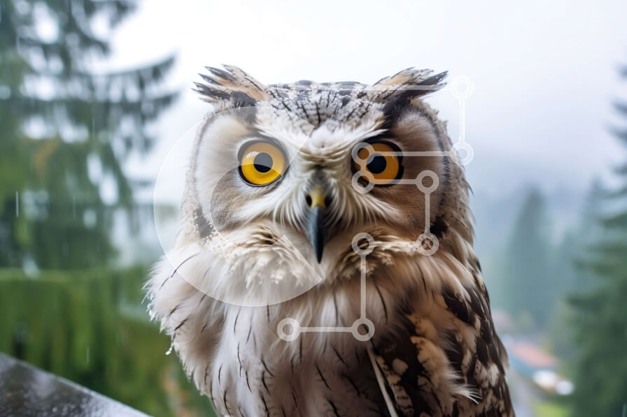 Intra Συλλεκτικό Ξύλινο Παζλ Plywood  4mm - Κουκουβάγια που κάθεται σε ένα περβάζι παραθύρου, με τροπικό δάσος στο βάθος Σε Ξύλινο Κουτί - Διαστάσεις: 10x10 cm – 25 κομμάτια