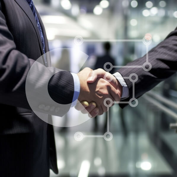 Intra Συλλεκτικό Ξύλινο Παζλ Plywood  4mm - Επιχειρηματίες που κάνουν χειραψία μπροστά από έναν γυάλινο τοίχο Σε Ξύλινο Κουτί - Διαστάσεις Puzzle: 10x10 cm – 25 κομμάτια