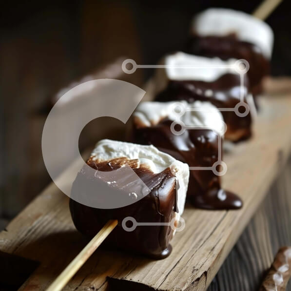 Σετ των 2 Intra Συλλεκτικό Ξύλινο Παζλ Plywood  4mm - Marshmallows με σοκολάτα σε ξύλινη σανίδα κοπής Σε Ξύλινο Κουτί - Διαστάσεις: 10x10 cm – 25 κομμάτια