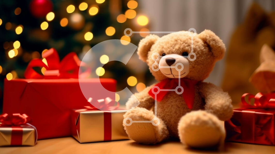 Intra Συλλεκτικό Ξύλινο Παζλ Plywood  4mm - Teddy Bear με χριστουγεννιάτικα δώρα και δέντρο Σε Ξύλινο Κουτί - Διαστάσεις: 10x10 cm – 25 κομμάτια