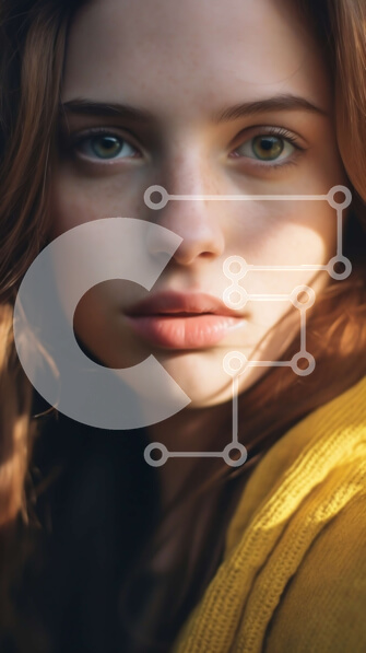 Intra Συλλεκτικό Ξύλινο Παζλ Plywood  4mm - Σοβαρή έκφραση για νεαρή γυναίκα με μακριά κόκκινα μαλλιά και πράσινα μάτια με κίτρινο σακάκι Σε Ξύλινο Κουτί - Διαστάσεις Puzzle: 10x10 cm – 25 κομμάτια