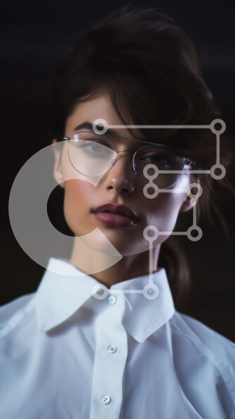 Intra Συλλεκτικό Ξύλινο Παζλ Plywood  4mm - Όμορφο πορτρέτο μιας γυναίκας με γυαλιά και ένα λευκό πουκάμισο Σε Ξύλινο Κουτί - Διαστάσεις Puzzle: 10x10 cm – 25 κομμάτια