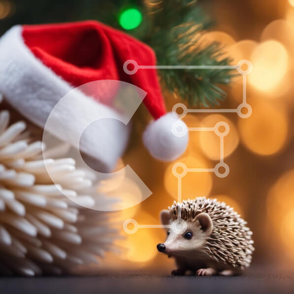 Intra Συλλεκτικό Ξύλινο Παζλ Plywood  4mm - Παιχνίδι σκαντζόχοιρος με χριστουγεννιάτικο δέντρο και καπέλο Άγιου Βασίλη Σε Ξύλινο Κουτί - Διαστάσεις Puzzle: 10x10 cm – 25 κομμάτια