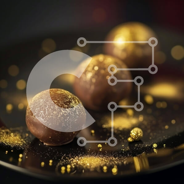 Σετ των 2 Intra Συλλεκτικό Ξύλινο Παζλ Plywood  4mm - Τρούφες σοκολάτας σε μαύρο πιάτο με χρυσό ψεκασμό Σε Ξύλινο Κουτί - Διαστάσεις: 10x10 cm – 25 κομμάτια