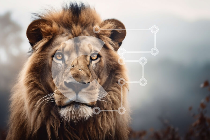 Σετ των 2 Intra Συλλεκτικό Ξύλινο Παζλ Plywood  4mm - Ισχυρό λιοντάρι στο δάσος Σε Ξύλινο Κουτί - Διαστάσεις: 10x10 cm – 25 κομμάτια