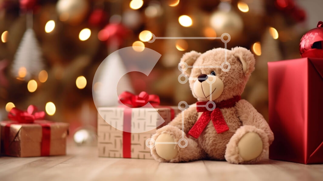 Intra Συλλεκτικό Ξύλινο Παζλ Plywood  4mm - Χαριτωμένο αρκουδάκι με κουτιά δώρων και διακοσμητικά Σε Ξύλινο Κουτί - Διαστάσεις: 10x10 cm – 25 κομμάτια