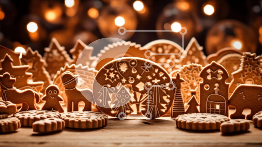 Intra Συλλεκτικό Ξύλινο Παζλ Plywood  4mm - Ομάδα μπισκότων μελόψωμο σε εορταστικό περιβάλλον Σε Ξύλινο Κουτί - Διαστάσεις: 10x10 cm – 25 κομμάτια