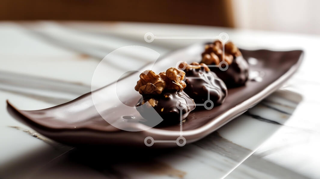 Σετ των 2 Intra Συλλεκτικό Ξύλινο Παζλ Plywood  4mm - Καρύδια καλυμμένα με σοκολάτα σε σκούρο καφέ δίσκο Σε Ξύλινο Κουτί - Διαστάσεις: 10x10 cm – 25 κομμάτια