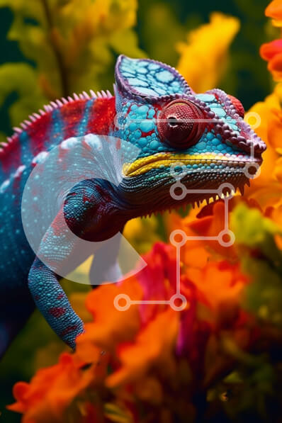 Σετ των 2 Intra Συλλεκτικό Ξύλινο Παζλ Plywood  4mm - Δονούμενη εικόνα ενός χαμαιλέοντα σε ένα όμορφο λουλούδι Σε Ξύλινο Κουτί - Διαστάσεις: 10x10 cm – 25 κομμάτια