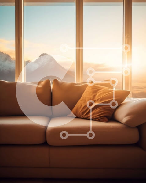 Intra Συλλεκτικό Ξύλινο Παζλ Plywood  4mm - Όμορφη θέα στο ηλιοβασίλεμα από ένα άνετο σαλόνι Σε Ξύλινο Κουτί - Διαστάσεις Puzzle: 10x10 cm – 25 κομμάτια