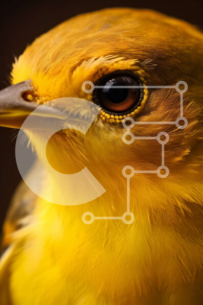 Σετ των 2 Intra Συλλεκτικό Ξύλινο Παζλ Plywood  4mm - Όμορφη κοντινή λήψη του προσώπου ενός κίτρινου πουλιού με μαύρο φόντο Σε Ξύλινο Κουτί - Διαστάσεις: 10x10 cm – 25 κομμάτια