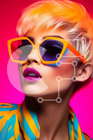 Intra Συλλεκτικό Ξύλινο Παζλ Plywood  4mm - Πολύχρωμο πορτρέτο γυναίκας με ροζ μαλλιά και γυαλιά ηλίου νέον Σε Ξύλινο Κουτί - Διαστάσεις Puzzle: 10x10 cm – 25 κομμάτια