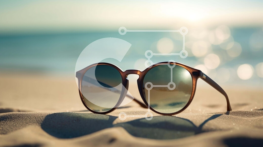 Intra Συλλεκτικό Ξύλινο Παζλ Plywood  4mm - Γυαλιά ηλίου στην άμμο παραλίας Σε Ξύλινο Κουτί - Διαστάσεις: 10x10 cm – 25 κομμάτια