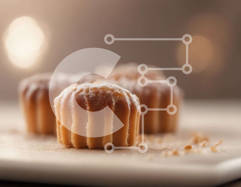 Σετ των 2 Intra Συλλεκτικό Ξύλινο Παζλ Plywood  4mm - Ζαχαροπλαστεία σε άχνη ζάχαρη σε ένα άσπρο πιάτο Σε Ξύλινο Κουτί - Διαστάσεις: 10x10 cm – 25 κομμάτια