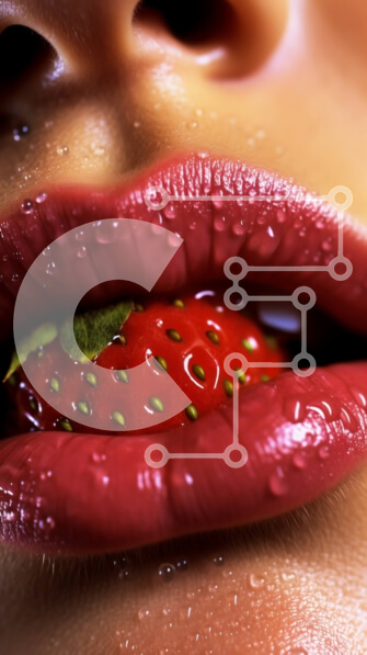 Intra Συλλεκτικό Ξύλινο Παζλ Plywood  4mm - Όμορφη εικόνα των χειλιών της γυναίκας με την κόκκινη ζουμερή φράουλα Σε Ξύλινο Κουτί - Διαστάσεις Puzzle: 10x10 cm – 25 κομμάτια