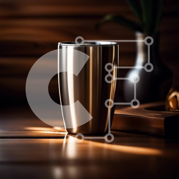 Intra Συλλεκτικό Ξύλινο Παζλ Plywood  4mm - Μοντέρνο ποτήρι από ανοξείδωτο ατσάλι με φυτό σε γλάστρα σε ξύλινο τραπέζι Σε Ξύλινο Κουτί - Διαστάσεις: 10x10 cm – 25 κομμάτια