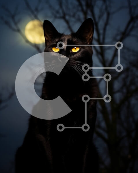 Σετ των 2 Intra Συλλεκτικό Ξύλινο Παζλ Plywood  4mm - Μυστηριώδης και μαγευτική εικόνα μιας μαύρης γάτας και της πανσέληνου Σε Ξύλινο Κουτί - Διαστάσεις: 10x10 cm – 25 κομμάτια