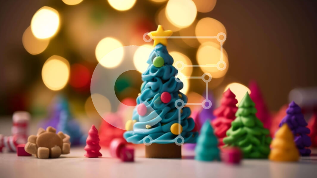 Intra Συλλεκτικό Ξύλινο Παζλ Plywood  4mm - Πολύχρωμα ειδώλια χριστουγεννιάτικων δέντρων σε φωτισμένο φόντο Σε Ξύλινο Κουτί - Διαστάσεις: 10x10 cm – 25 κομμάτια