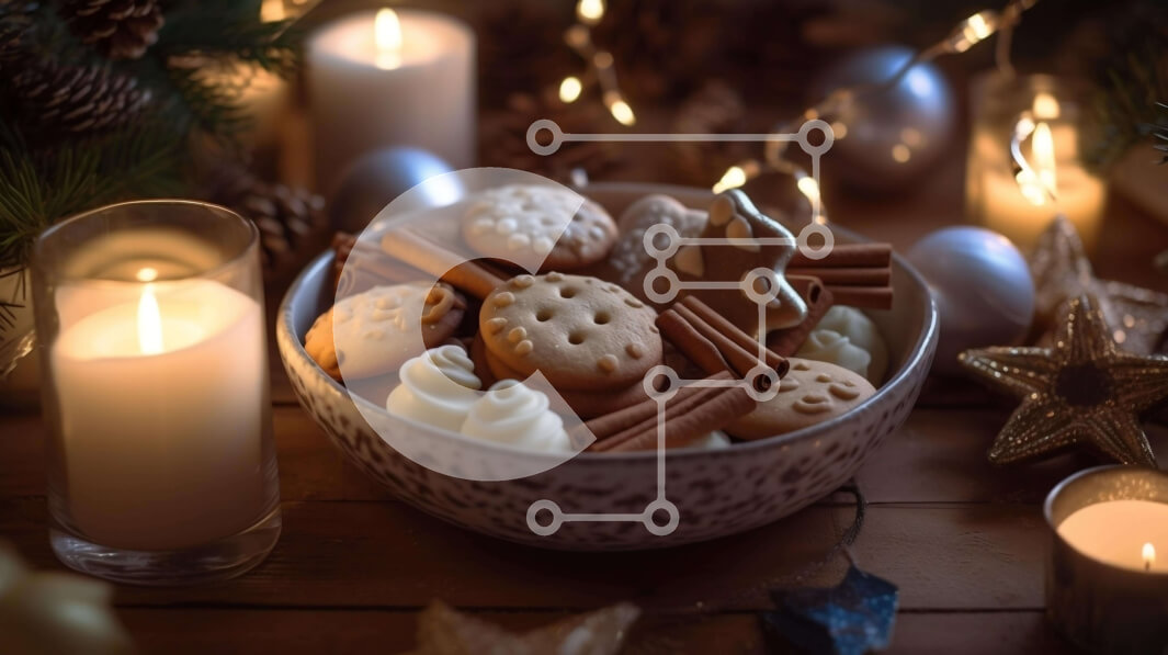 Σετ των 2 Intra Συλλεκτικό Ξύλινο Παζλ Plywood  4mm - Εορταστικό μπολ μπισκότων με εορταστικά στολίδια Σε Ξύλινο Κουτί - Διαστάσεις: 10x10 cm – 25 κομμάτια