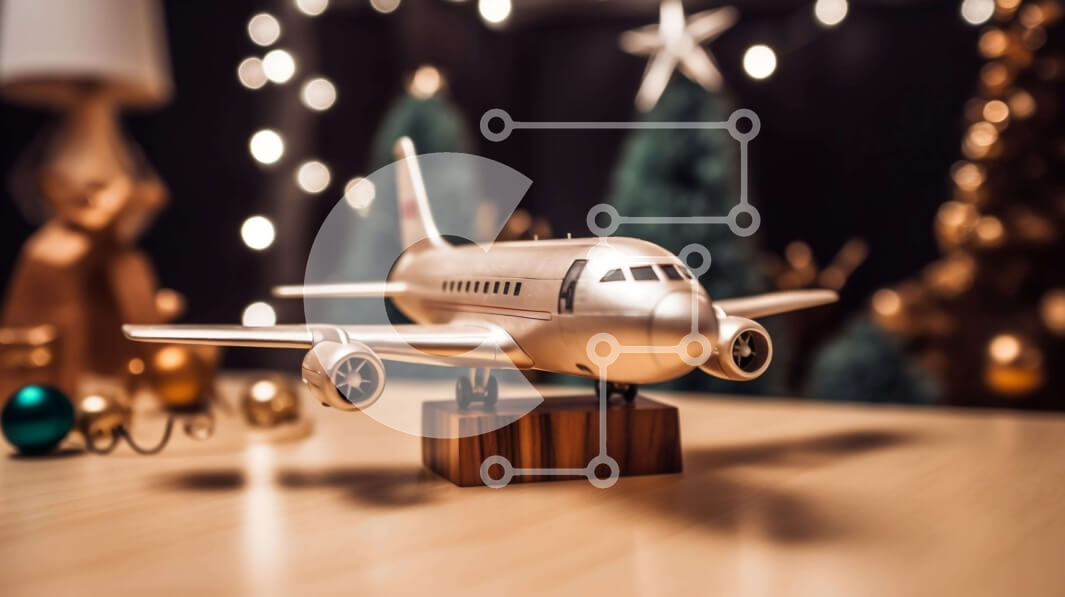 Intra Συλλεκτικό Ξύλινο Παζλ Plywood  4mm - Ασημένιο παιχνίδι αεροπλάνο με χριστουγεννιάτικα δέντρα Σε Ξύλινο Κουτί - Διαστάσεις Puzzle: 10x10 cm – 25 κομμάτια