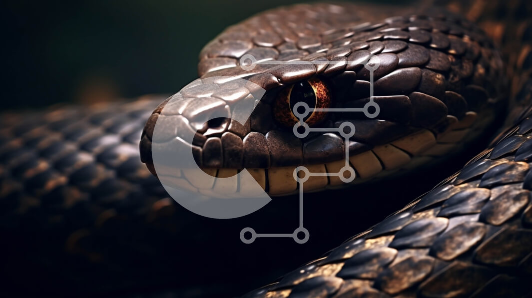 Σετ των 2 Intra Συλλεκτικό Ξύλινο Παζλ Plywood  4mm - Κοντινή εικόνα ενός μαύρου φιδιού με ένα πορτοκαλί μάτι Σε Ξύλινο Κουτί - Διαστάσεις: 10x10 cm – 25 κομμάτια