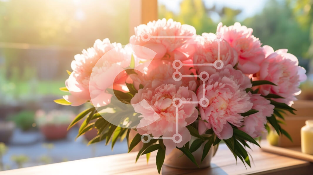 Intra Συλλεκτικό Ξύλινο Παζλ Plywood  4mm - Ροζ παιώνιες σε βάζο σε περβάζι Σε Ξύλινο Κουτί - Διαστάσεις: 10x10 cm – 25 κομμάτια