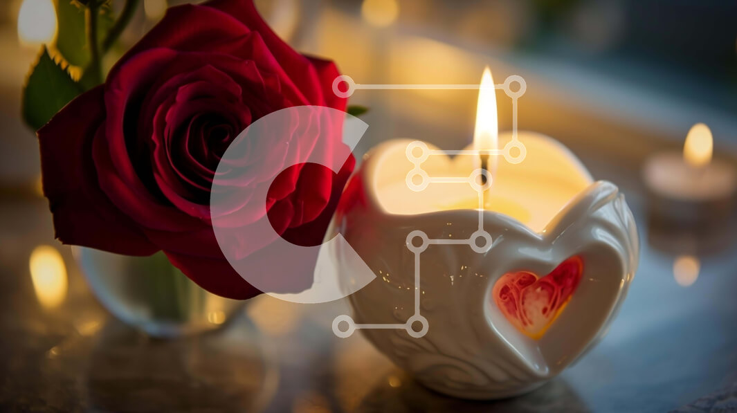 Intra Συλλεκτικό Ξύλινο Παζλ Plywood  4mm - Ρομαντικό κόκκινο τριαντάφυλλο και κερί Σε Ξύλινο Κουτί - Διαστάσεις Puzzle: 10x10 cm – 25 κομμάτια