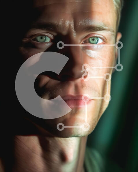 Intra Συλλεκτικό Ξύλινο Παζλ Plywood  4mm - Άνθρωπος με πράσινα μάτια και σοβαρή έκφραση μπροστά από τη νυχτερινή θέα στην πόλη Σε Ξύλινο Κουτί - Διαστάσεις Puzzle: 10x10 cm – 25 κομμάτια