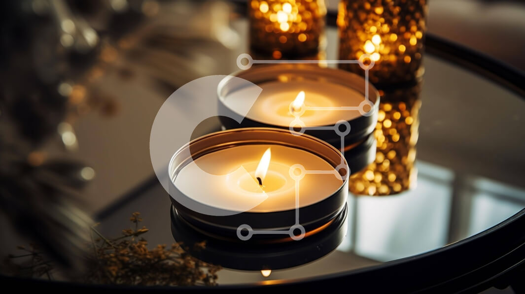 Intra Συλλεκτικό Ξύλινο Παζλ Plywood  4mm - Αναμμένα και αναμμένα κηροπήγια στο τραπέζι με λουλούδια Σε Ξύλινο Κουτί - Διαστάσεις Puzzle: 10x10 cm – 25 κομμάτια