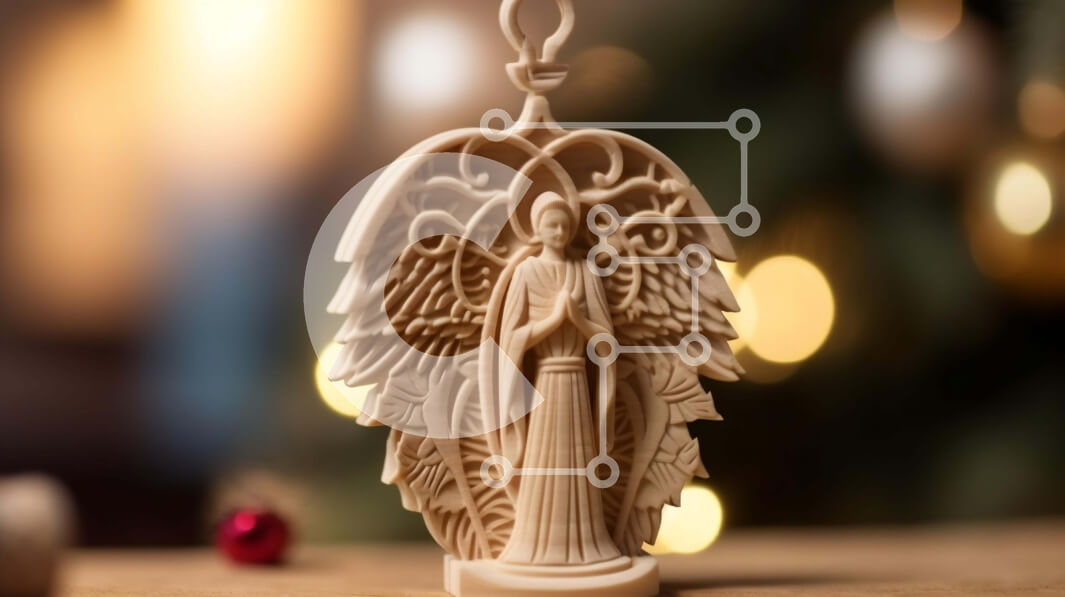 Intra Συλλεκτικό Ξύλινο Παζλ Plywood  4mm - Χριστουγεννιάτικο ειδώλιο αγγέλου σε ξύλινο τραπέζι με χριστουγεννιάτικα φωτάκια Σε Ξύλινο Κουτί - Διαστάσεις: 10x10 cm – 25 κομμάτια