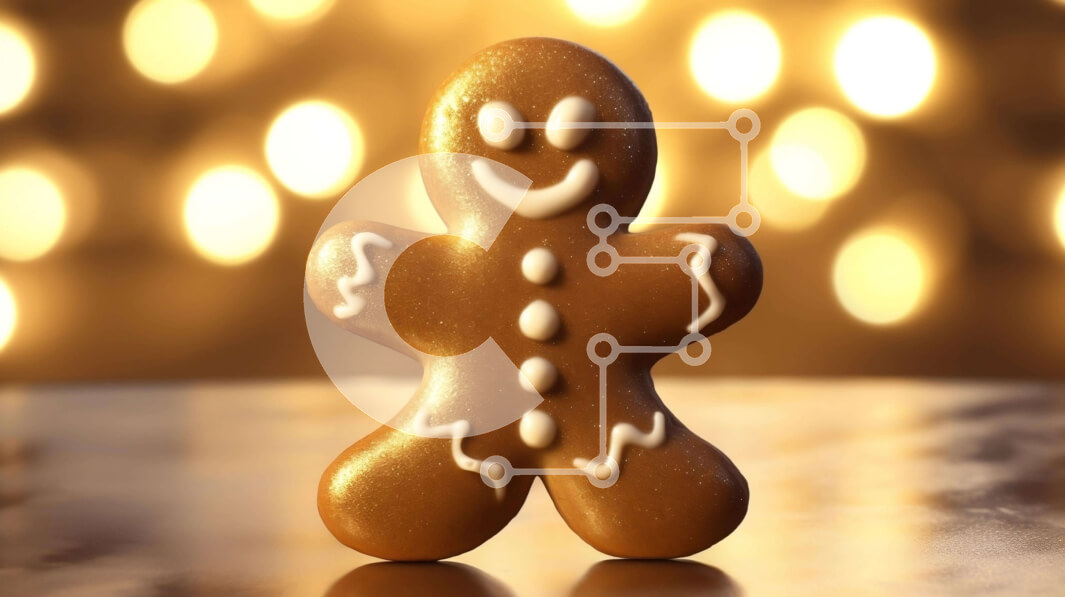 Intra Συλλεκτικό Ξύλινο Παζλ Plywood  4mm - Στολίδι από Gingerbread Man με χρυσά φώτα Bokeh Σε Ξύλινο Κουτί - Διαστάσεις: 10x10 cm – 25 κομμάτια