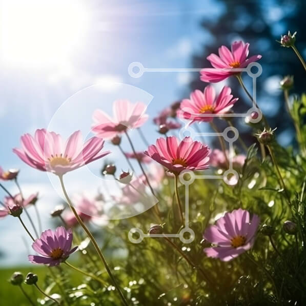 Intra Συλλεκτικό Ξύλινο Παζλ Plywood  4mm - Όμορφη εικόνα με ροζ λουλούδια σε ένα ηλιόλουστο χωράφι Σε Ξύλινο Κουτί - Διαστάσεις: 10x10 cm – 25 κομμάτια