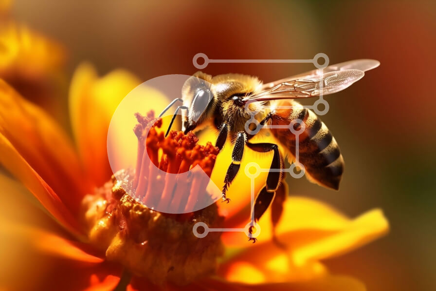 Intra Συλλεκτικό Ξύλινο Παζλ Plywood  4mm - Εκπληκτική κοντινή λήψη μιας μέλισσας σε ένα ζωντανό κίτρινο λουλούδι Σε Ξύλινο Κουτί - Διαστάσεις: 10x10 cm – 25 κομμάτια