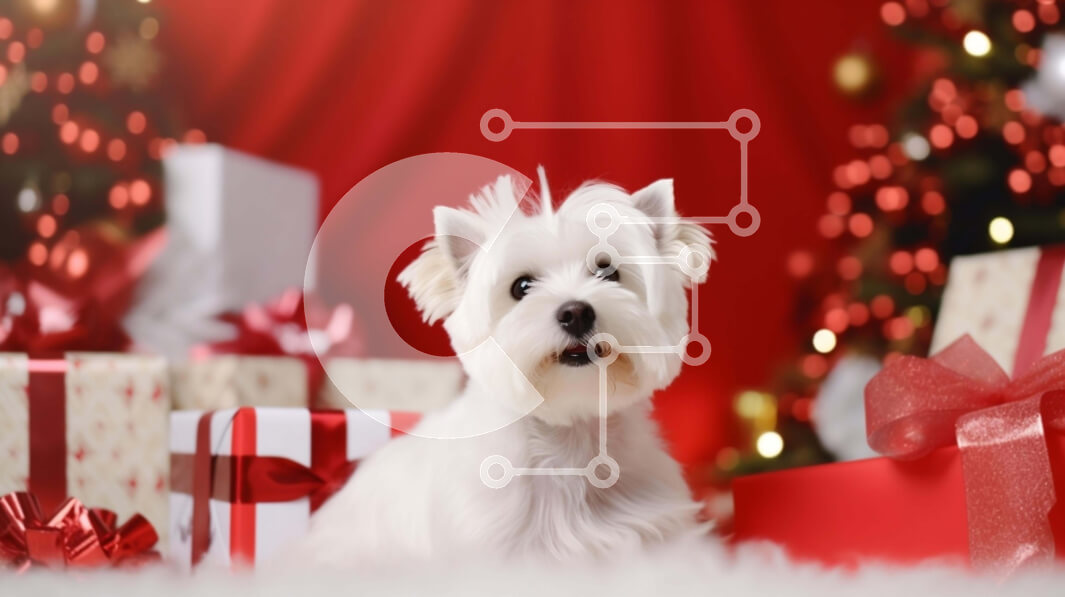 Σετ των 2 Intra Συλλεκτικό Ξύλινο Παζλ Plywood  4mm - White Westie Dog που γιορτάζει την εορταστική περίοδο με κόκκινα δώρα και διακοσμήσεις Σε Ξύλινο Κουτί - Διαστάσεις: 10x10 cm – 25 κομμάτια