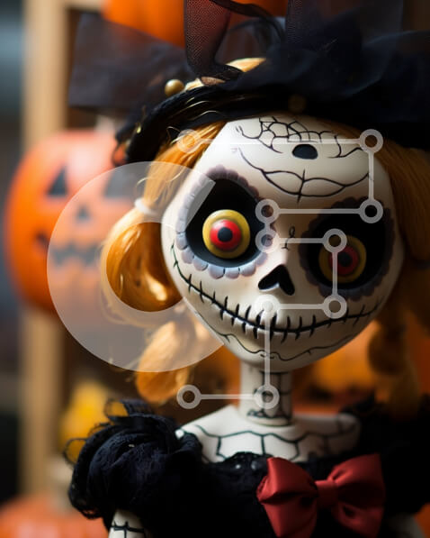 Intra Συλλεκτικό Ξύλινο Παζλ Plywood  4mm - Κούκλα αποκριάτικου κρανίου ζάχαρης με κολοκύθες και διακοσμητικά Σε Ξύλινο Κουτί - Διαστάσεις Puzzle: 10x10 cm – 25 κομμάτια