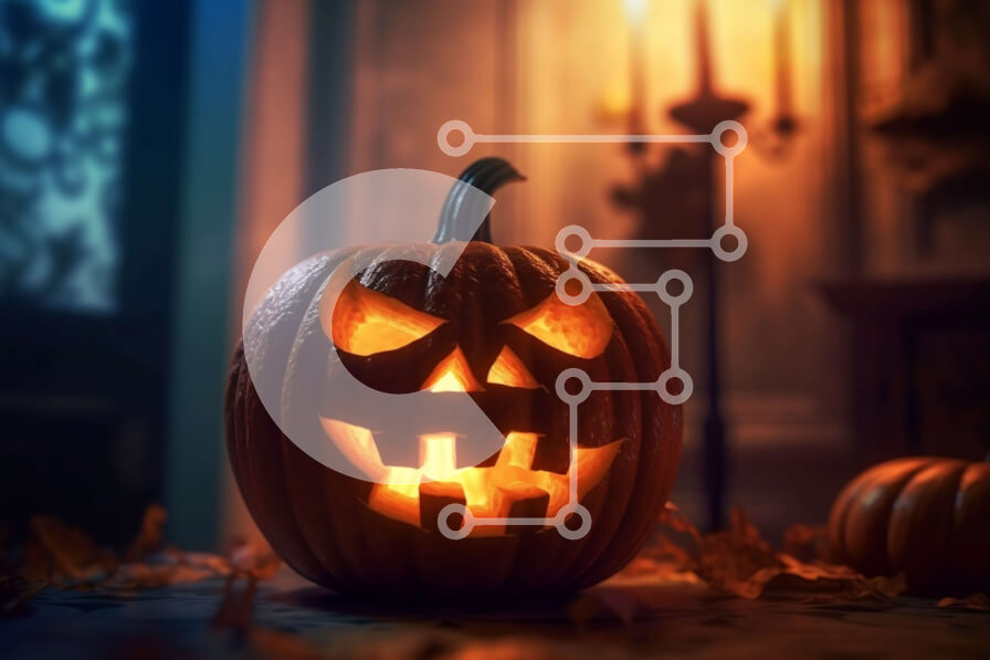 Intra Συλλεκτικό Ξύλινο Παζλ Plywood  4mm - Απόκοσμη διακόσμηση αποκριών με φανάρι Jack-o'-Lantern σε τραπέζι μπροστά από παράθυρο Σε Ξύλινο Κουτί - Διαστάσεις: 10x10 cm – 25 κομμάτια