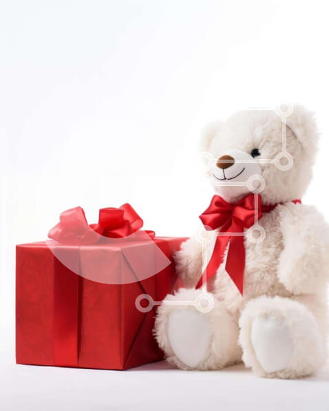 Intra Συλλεκτικό Ξύλινο Παζλ Plywood  4mm - Λευκό αρκουδάκι και κόκκινο κουτί δώρου Σε Ξύλινο Κουτί - Διαστάσεις: 10x10 cm – 25 κομμάτια