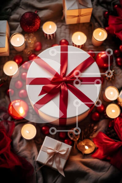 Intra Συλλεκτικό Ξύλινο Παζλ Plywood  4mm - Κόκκινο και λευκό κουτί δώρου με κεριά και διακοσμητικά Σε Ξύλινο Κουτί - Διαστάσεις: 10x10 cm – 25 κομμάτια