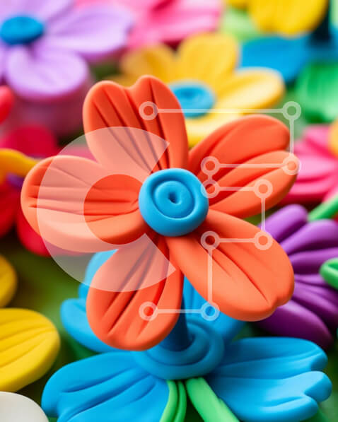 Intra Συλλεκτικό Ξύλινο Παζλ Plywood  4mm - Κύκλος από πολύχρωμα πλαστικά λουλούδια σε πράσινη επιφάνεια Σε Ξύλινο Κουτί - Διαστάσεις Puzzle: 10x10 cm – 25 κομμάτια