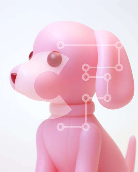 Intra Συλλεκτικό Ξύλινο Παζλ Plywood  4mm - Ροζ-παιχνιδόσκυλο με κόκκινα μάτια σε υπόλευκο φόντο Σε Ξύλινο Κουτί - Διαστάσεις Puzzle: 10x10 cm – 25 κομμάτια