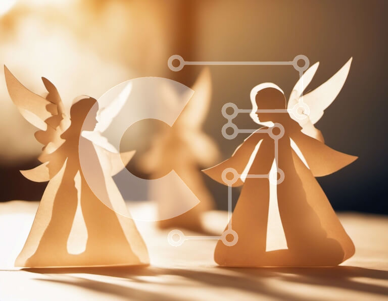 Intra Συλλεκτικό Ξύλινο Παζλ Plywood  4mm - Τρεις Άγγελοι Λευκής Βίβλου σε ξύλινη επιφάνεια με φωτοστέφανα και φτερά Σε Ξύλινο Κουτί - Διαστάσεις: 10x10 cm – 25 κομμάτια