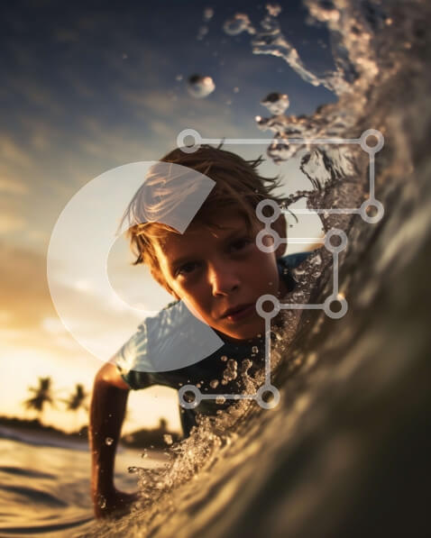 Intra Συλλεκτικό Ξύλινο Παζλ Plywood  4mm - Καταπληκτική φωτογραφία ενός νεαρού αγοριού που κάνει σερφ στο ηλιοβασίλεμα Σε Ξύλινο Κουτί - Διαστάσεις Puzzle: 10x10 cm – 25 κομμάτια