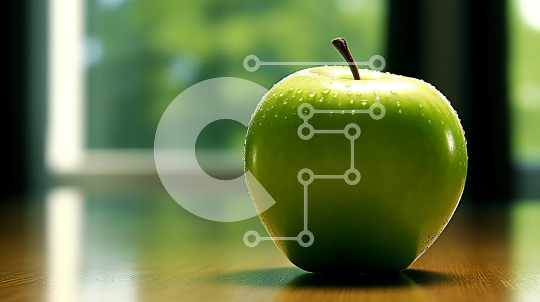 Σετ των 2 Intra Συλλεκτικό Ξύλινο Παζλ Plywood  4mm - Φρέσκο ​​πράσινο μήλο σε ξύλινο τραπέζι με πράσινο έξω Σε Ξύλινο Κουτί - Διαστάσεις: 10x10 cm – 25 κομμάτια