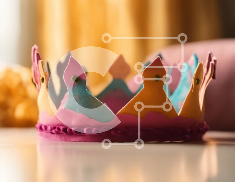 Intra Συλλεκτικό Ξύλινο Παζλ Plywood  4mm - Πολύχρωμο χειροποίητο στέμμα στο τραπέζι Σε Ξύλινο Κουτί - Διαστάσεις Puzzle: 10x10 cm – 25 κομμάτια