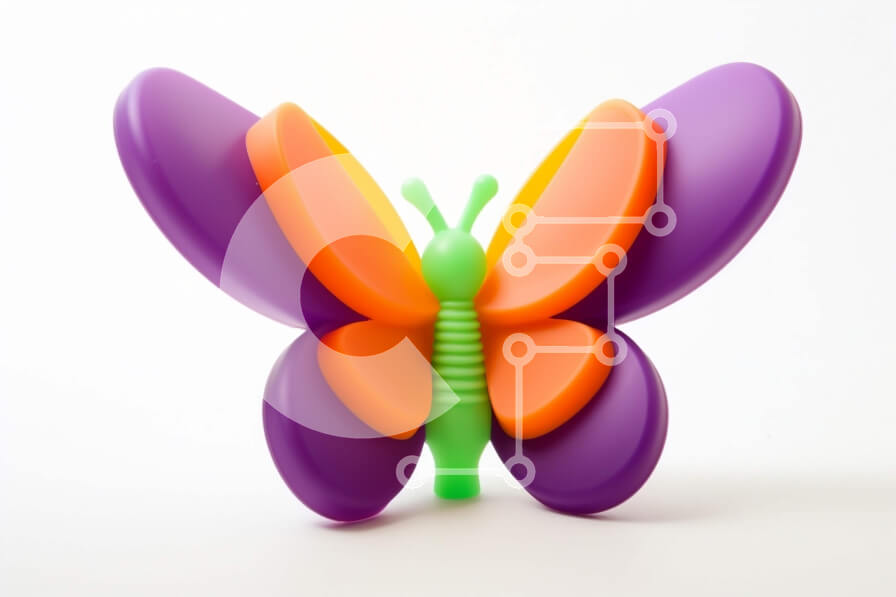 Intra Συλλεκτικό Ξύλινο Παζλ Plywood  4mm - Πεταλούδα παιχνιδιών σε μωβ, πορτοκαλί και πράσινο Σε Ξύλινο Κουτί - Διαστάσεις: 10x10 cm – 25 κομμάτια