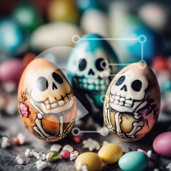 Intra Συλλεκτικό Ξύλινο Παζλ Plywood  4mm - Πολύχρωμα Πασχαλινά αυγά με διακοσμήσεις σκελετού και κρανίου Σε Ξύλινο Κουτί - Διαστάσεις: 10x10 cm – 25 κομμάτια