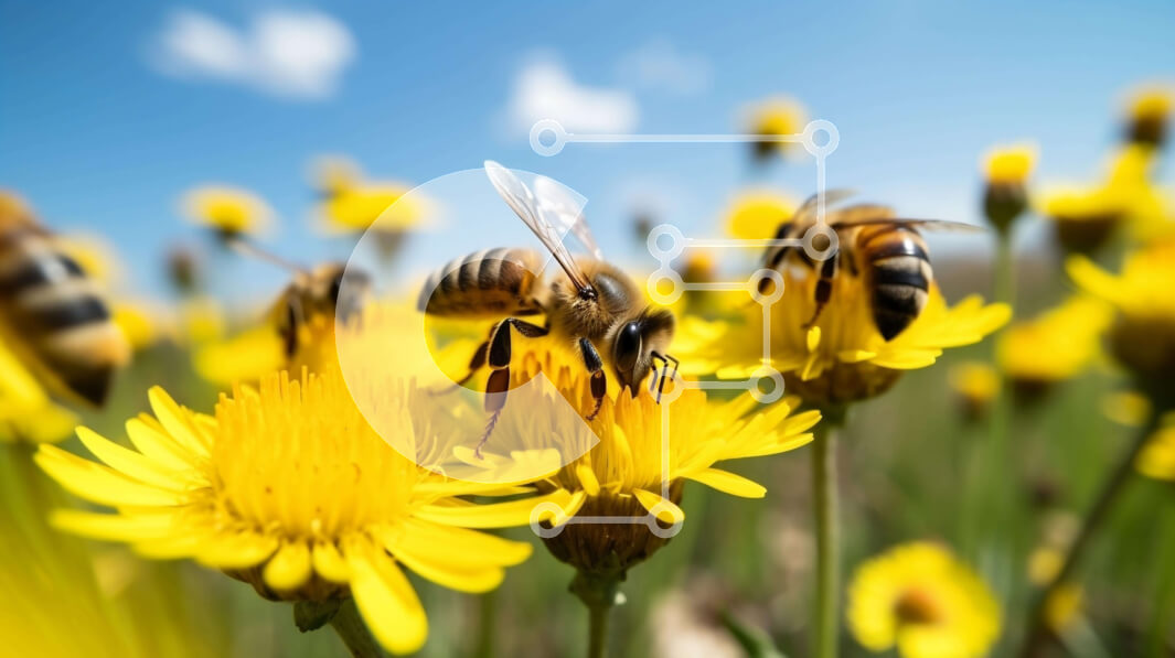 Intra Συλλεκτικό Ξύλινο Παζλ Plywood  4mm - Οι μέλισσες μαζεύουν νέκταρ από κίτρινες πικραλίδες Σε Ξύλινο Κουτί - Διαστάσεις: 10x10 cm – 25 κομμάτια